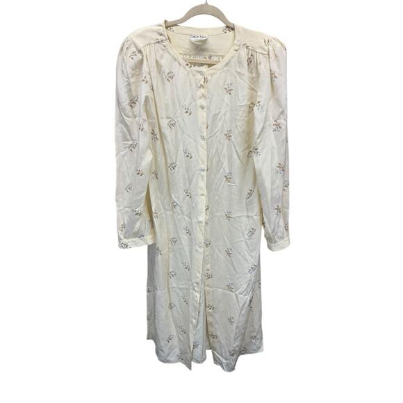 Calvin Klein 100% Silk Vintage Nightgown Dress Ivory Floral Hong Kong 1980s  M